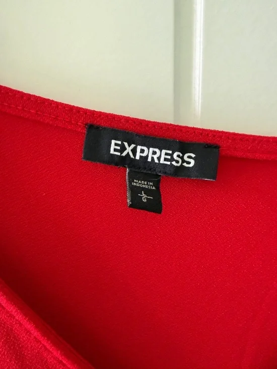 Express Bright Red V-Neck Ruffle Sleeve Tunic - Picture 3 of 3